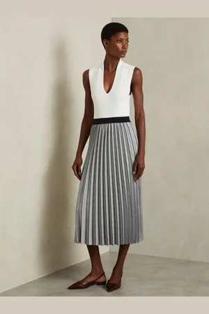 Reiss Nova - Checked Pleated Midi Skirt