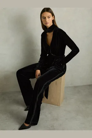 Reiss Vera - Velvet Belted Wide Leg Jumpsuit