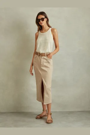 Reiss Danica - Jupe mi-longue en jean taille haute