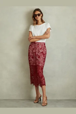 Reiss Flo - Jupe crayon mi-longue en dentelle transparente