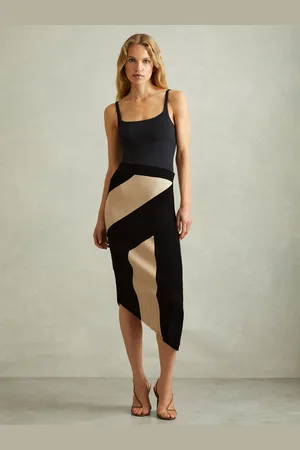 Reiss Jess - Jupe mi-longue asym??trique en tricot color-block
