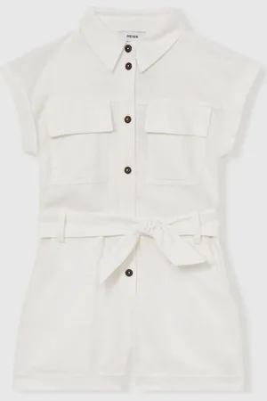 Reiss Zoe - Zoe Cotton-Linen Belted Playsuit