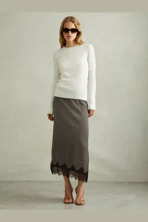 Reiss Ivy - Jupe midi ?? rayures et bordures en dentelle