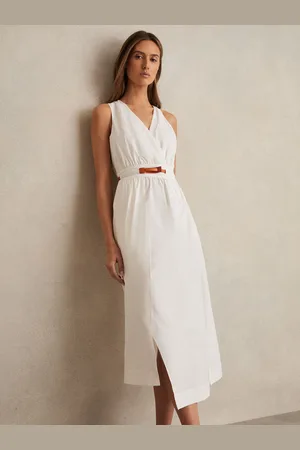 Reiss Brianne - Robe mi-longue ceintur??e fendue en popeline