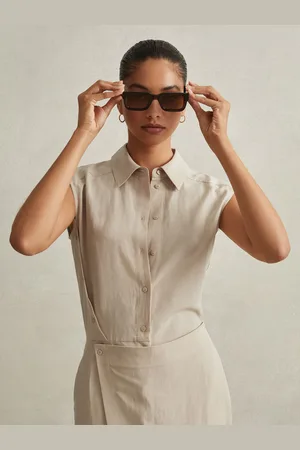Reiss Yasmin - Robe portefeuille mi-longue en lin et lyocell