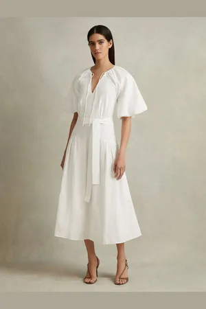 Reiss Alice - Robe mi-longue en m??lange de Lyocell ?? manches bouffantes