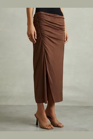 Reiss Lisa - Ruched Front Split Midi Skirt