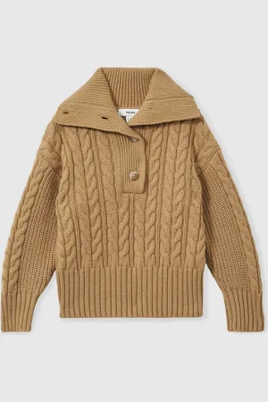 Reiss Etta - Etta Cotton-Blend Open-Collar Cable-Knit Jumper With Wool