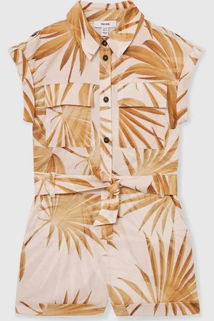 Reiss Zoey - Zoey Cotton-Linen Palm-Print Playsuit