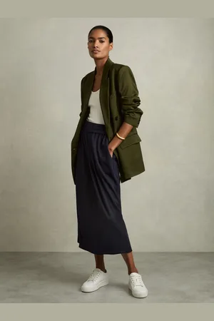 Reiss Nora - Wool-Blend Ruched Jersey Midi Skirt