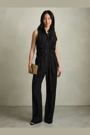 Reiss Carina - Utility Zip Through Jumpsuit With Linen