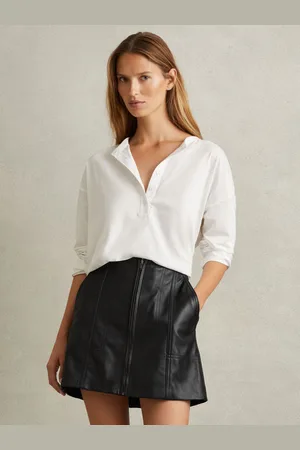 Reiss Daria - Leather Zip-Front Mini Skirt