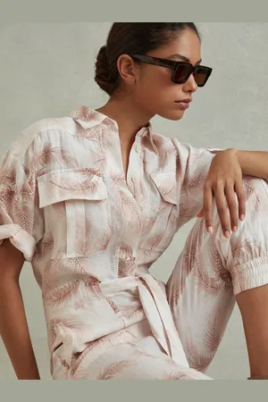 Reiss Kaia - Combinaison en lin ?? imprim?? tropical avec ceinture