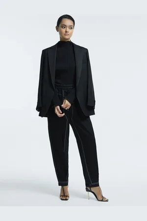 ATELIER Georgina - Noir - Pantalons d??contract??s ?? cordon de serrage avec surpiq??res contrast??es Italian