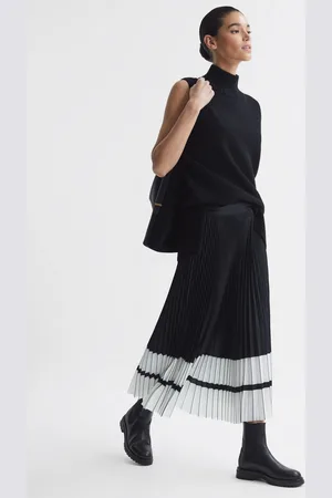 Reiss Marie - Jupe pliss??e mi-longue taille haute