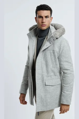 ATELIER Tremezzo - Manteau ?? capuche amovible en fausse fourrure m??lang??e