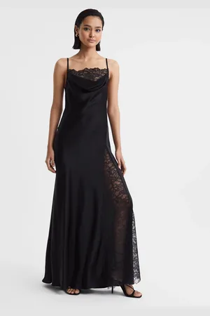 Anna Quan Elena - Robe longue en satin et dentelle avec col ch??le