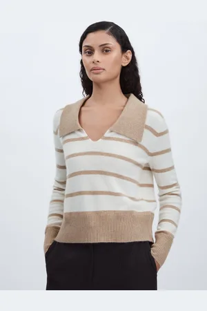 MADELEINE THOMPSON Heron - Cashmere Open Collar Striped Jumper
