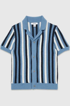Reiss Carrington - Carrington Cotton Crochet Stripe Cuban Shirt