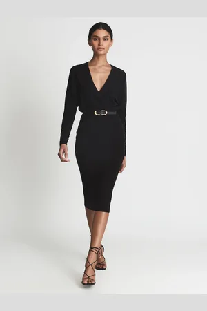 Reiss Jenna - Robe mi-longue en laine m??lang??e ?? manches fronc??es