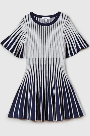 Reiss Ice - Ice Metallic Contrast Ribbed Dress