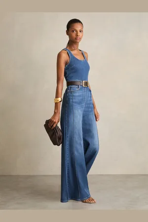 Reiss Rose - Wide-Leg Racer-Back Denim Jumpsuit