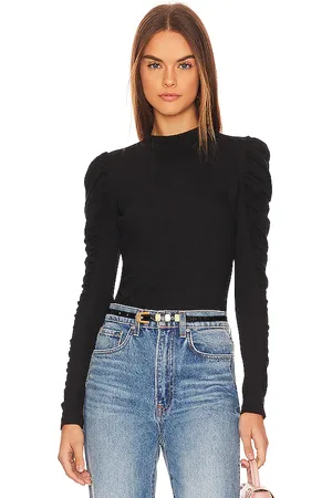 Bobi Shirred Sleeve Turtleneck Top in .