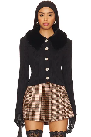 Central Park West Delilah Faux Fur Collar Cardigan in .