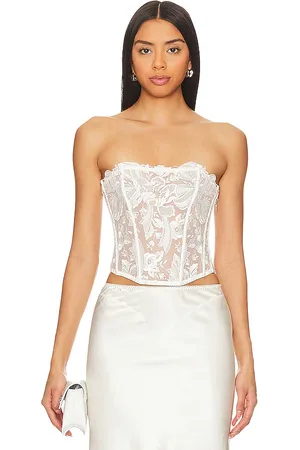 FLEUR DU MAL Floral Bow Embroidery Corset Top in .