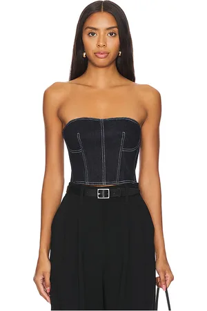 FLEUR DU MAL BUSTIER CROPPED DENIM in .