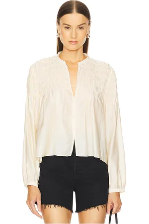 Frame Smocked Collarless Blouse in .