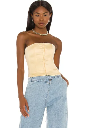 DANIELLE GUIZIO Satin Lace Up Corset in Cream in .