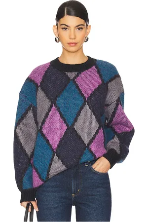 ANINE BING PULL SYDNEY CREW SWEATER in Blue, Purple.
