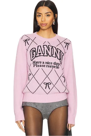Ganni RAS DE COU GRAPHIC WOOL MIX BOW in .