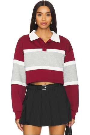 superdown Juliet Cropped Polo in Burgundy,Grey.