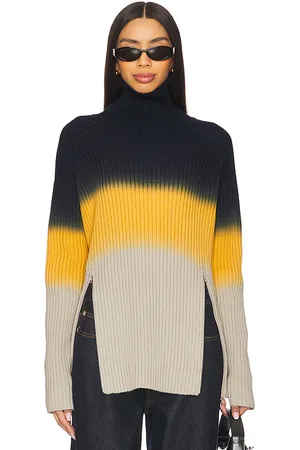 MONSE Zip-Detail Sweater in Navy, Yellow, Beige.