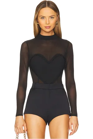FLEUR DU MAL Mesh Ruffle Heart Bodysuit in .