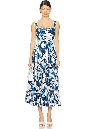 Cara Cara ROBE MI-LONGUE SANTIAGO in White,Blue.