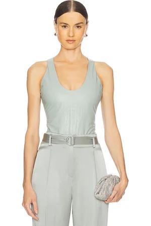 LAPOINTE Croc Faux Leather Scoop Bodysuit in .