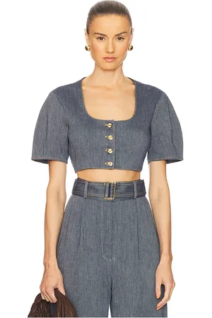 Matthew Bruch Apron Puff Sleeve Crop Top in .