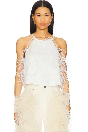 LAPOINTE Satin Halter Cami With Feather in .