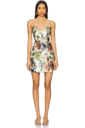 ALICE+OLIVIA ROBE COURTE TAYLA in Green, Ivory.