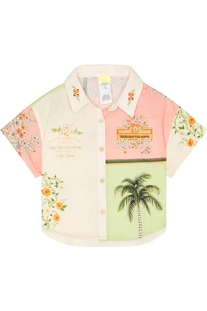 Agua Bendita Kids Clarabelle Été Top in Cream,Green.