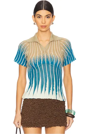 Isa Boulder Gradflare Polo Top in Blue,Beige.