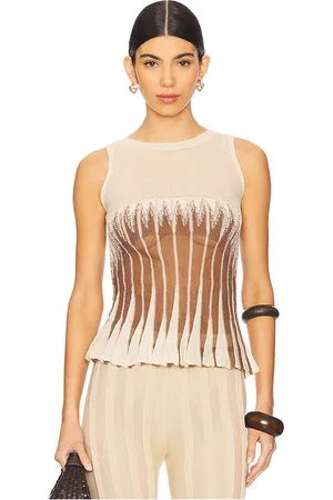 Isa Boulder Gradflare Sleeveless Top in Beige,Brown.