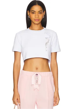 AREA T-SHIRT CROPPED CRYSTAL ROSETTE in .