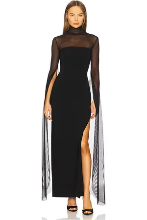Norma Kamali Ribbon Sleeve Turtleneck Side Slit Gown in .