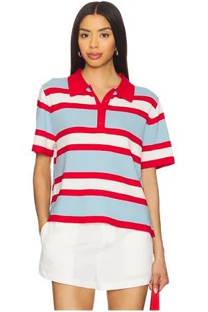 ALICE+OLIVIA Tillie Striped Polo in Blue,Red.