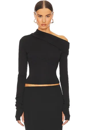 Helsa Matte Jersey Drape Shoulder Top in .