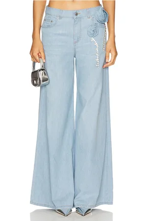 AREA Crystal Rosette Wide Leg Jean in .